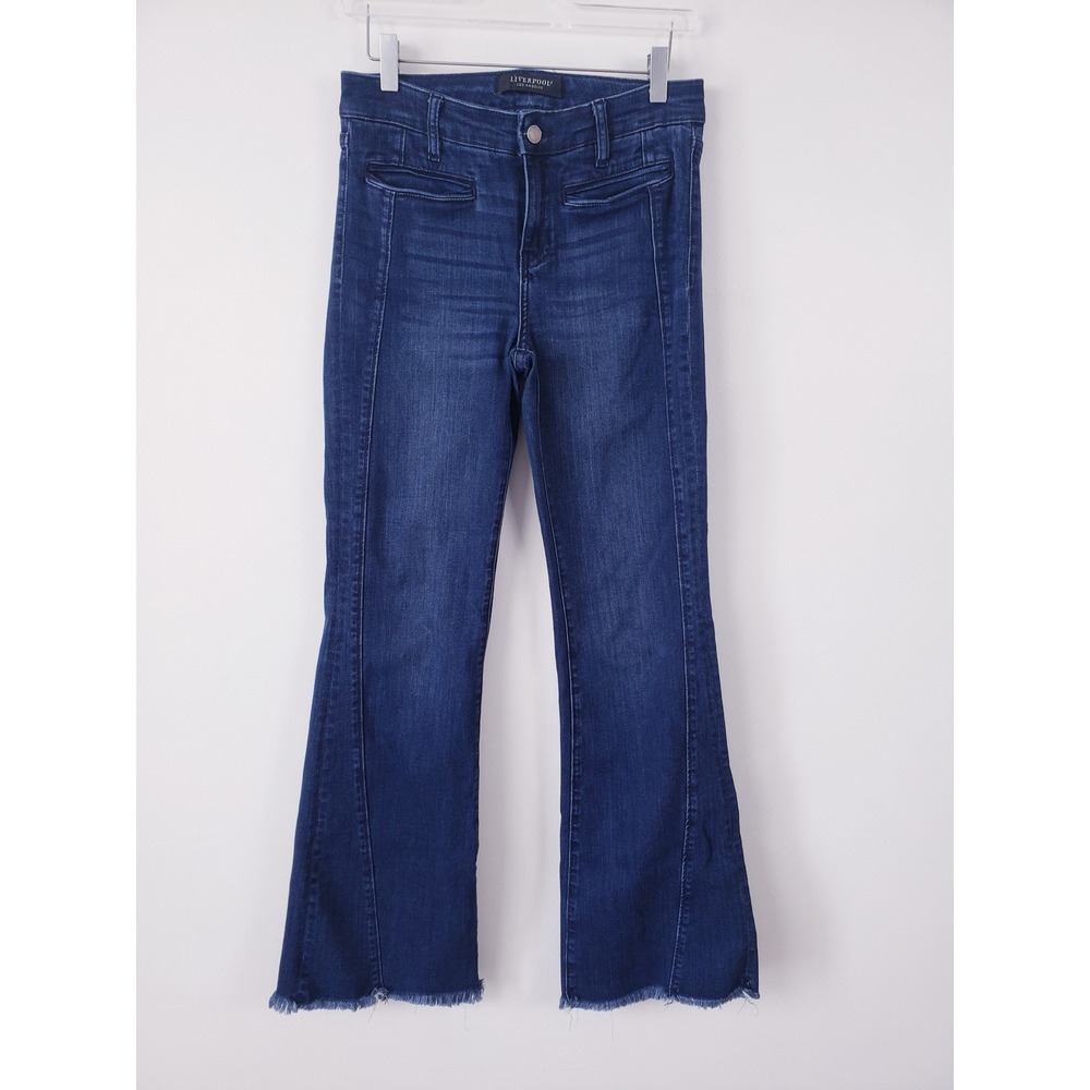 Liverpool Hannah Flare Jeans Blue Raw Hem High Rise Stretch Womens Size 4/27